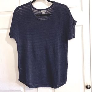 Eddie Bauer Navy Blue Cap-Sleeve Linen/Cotton Blend Sweater - Size Small